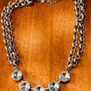 Silver and White Double-Strand Necklace with Crystal Beads